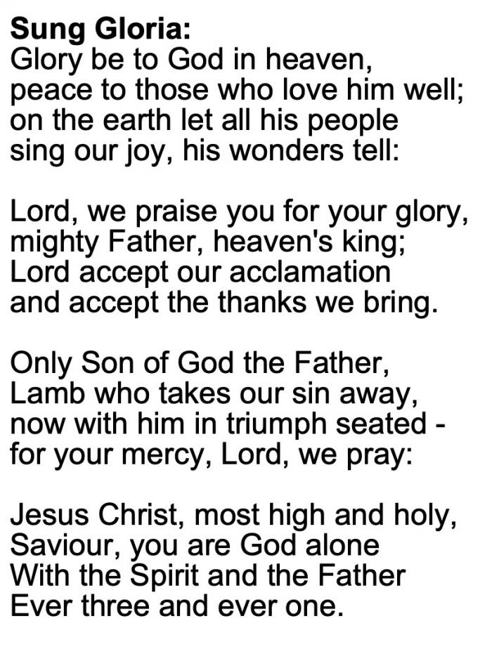 Words for Holy Communion sung Gloria