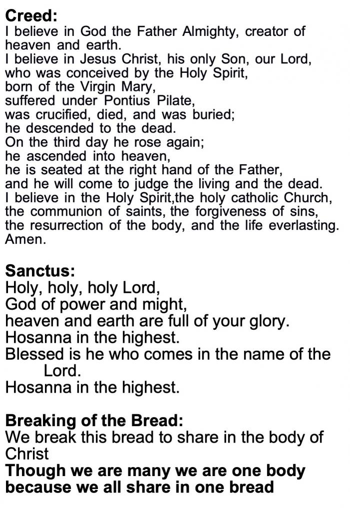Words for Holy Communion CreedSanctus