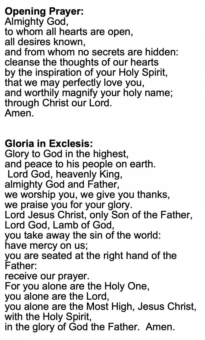 Words for Holy Communion openingGloria