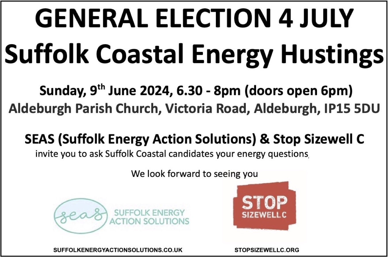 Sun 9th June: Sfk Coastal Energy Hustings