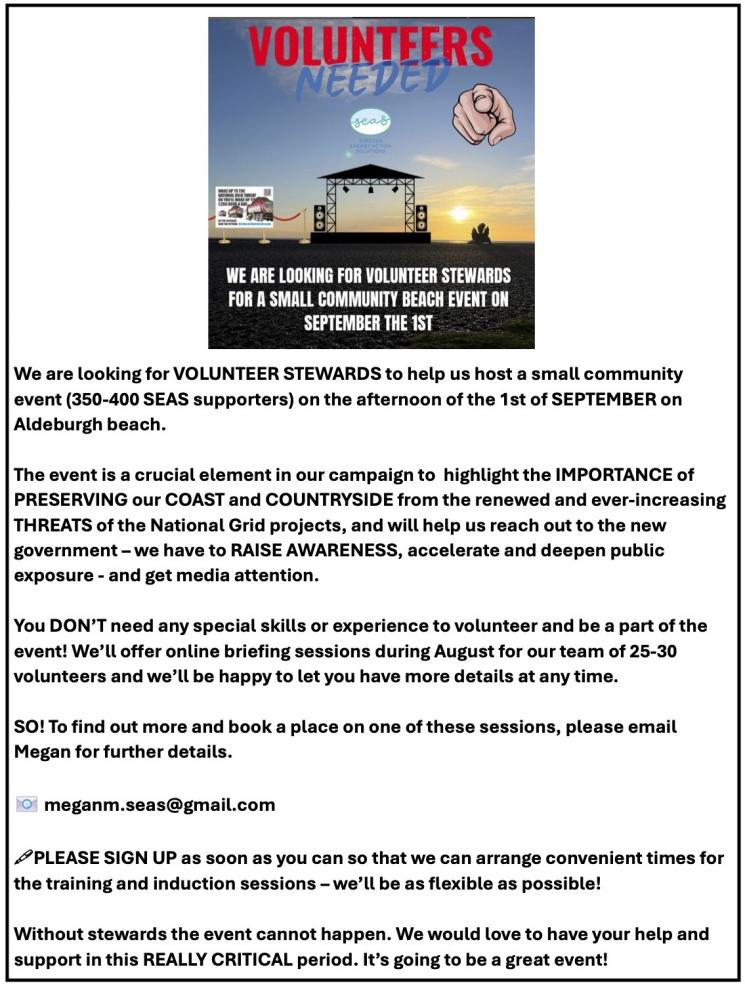 240901 SEAS Aldeburgh event Volunteer Poster