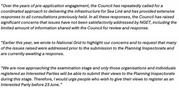 May 2025 Parish Report ESC p2 re Sea Link DCO