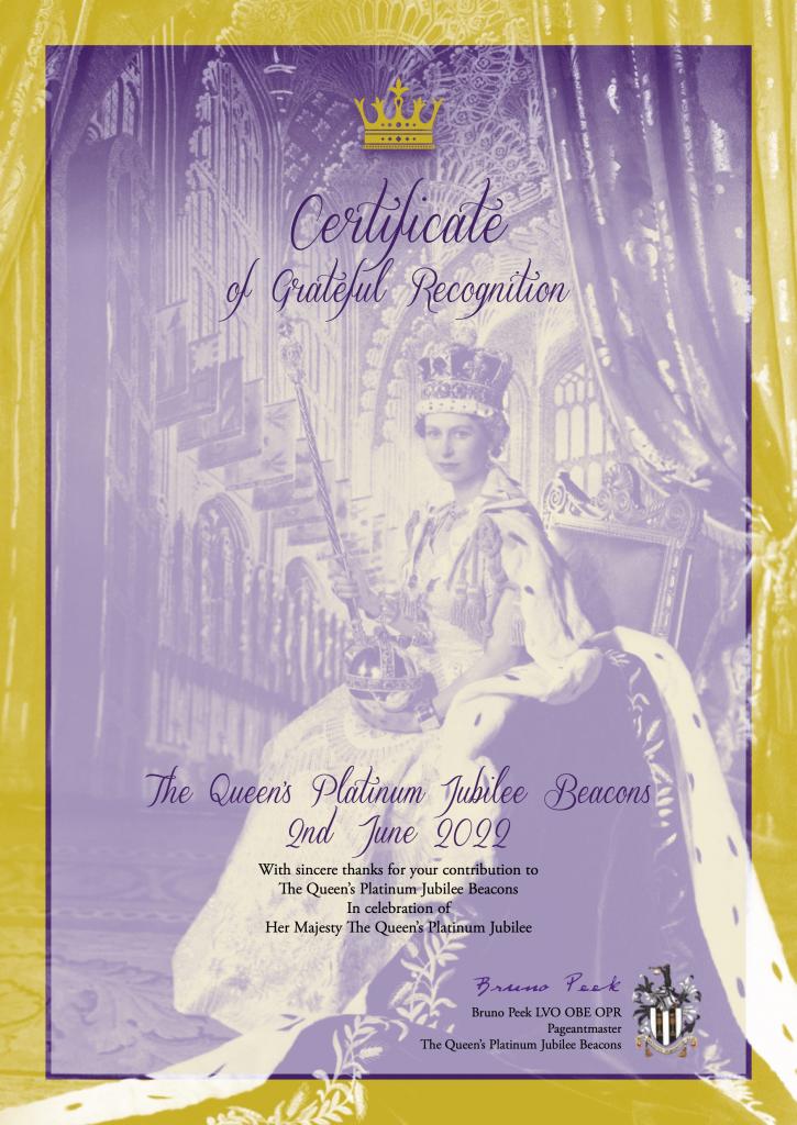 Platinum Jubilee certificate