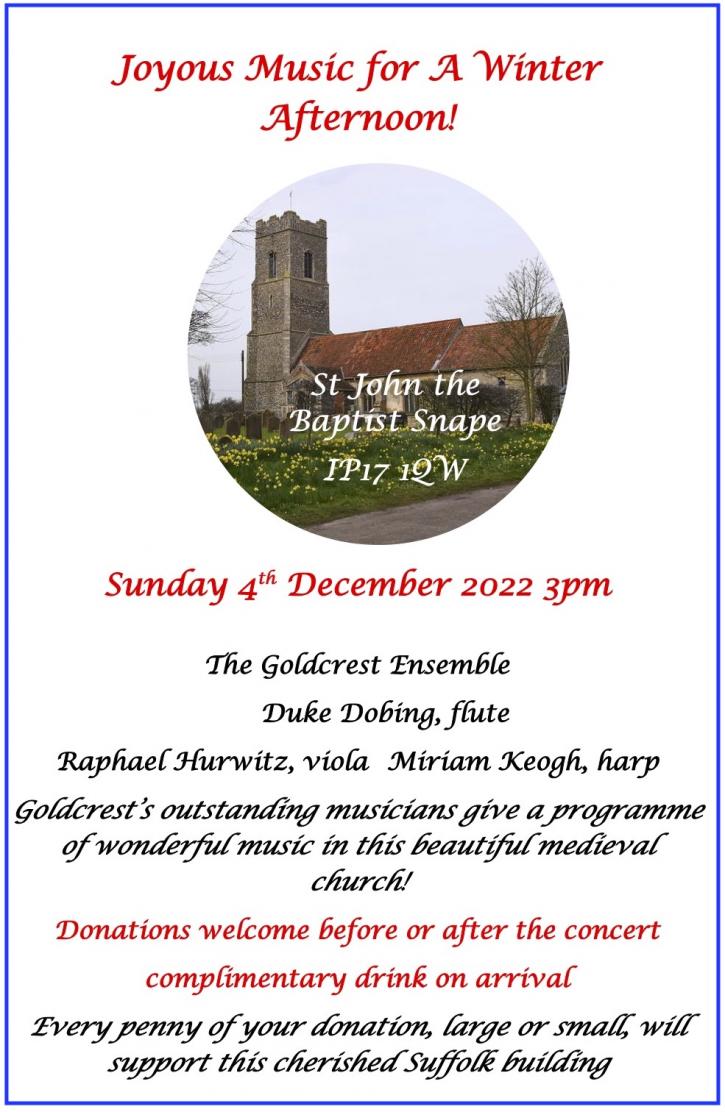 221204 Goldcrest Ensemble Joyous Music for a Winter Afternoon flyerposter 4 Dec 2022
