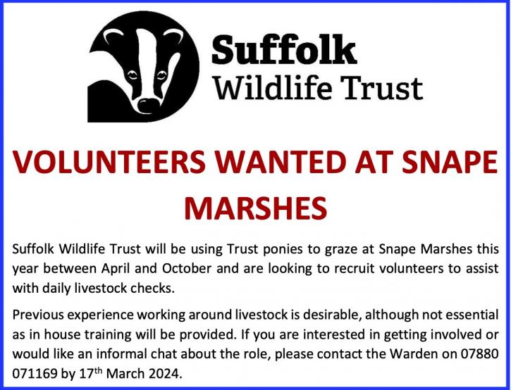 VOLUNTEERS WANTED AT SNAPE MARSHES