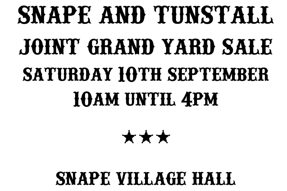 10th Sept: Joint Grand Yard Sale